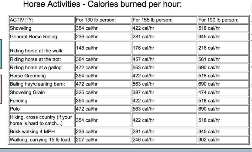 Calories Burned During Activities Chart